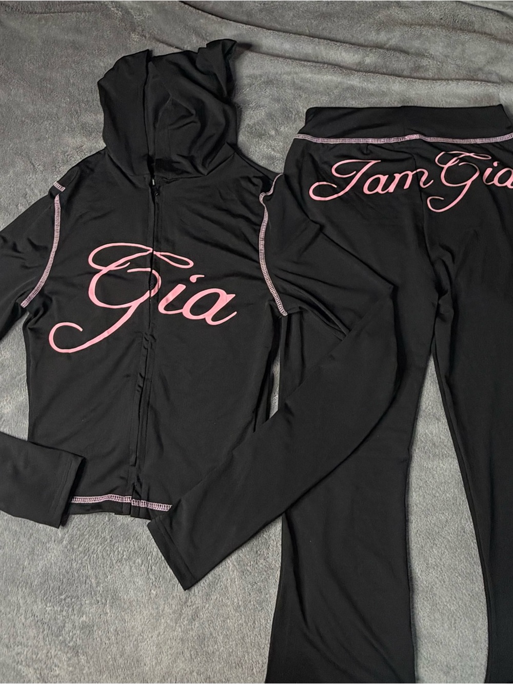 Black and Pink 'Gia' Hooded Jacket & Pants Set